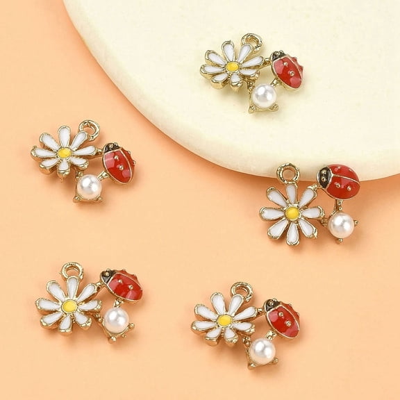 5pc Alloy Enamel Pendants Cadmium Free & Lead Free Plastic with Ladybug Light Gold Colorful 13x16x4mm Hole: 1.6mm