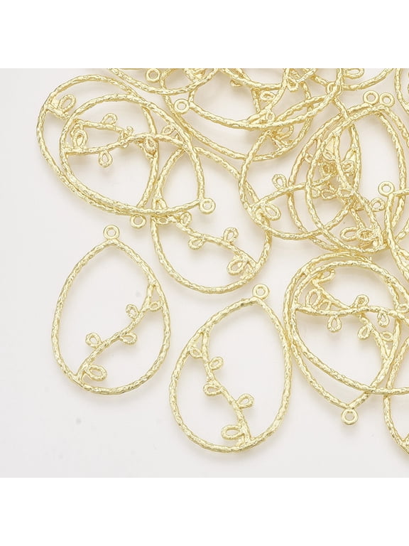 5pc Alloy Open Back Bezel Pendants For DIY UV Resin Epoxy Resin Pressed Flower Jewelry Teardrop Light Gold 39.5x26x2mm Hole: 1.4mm