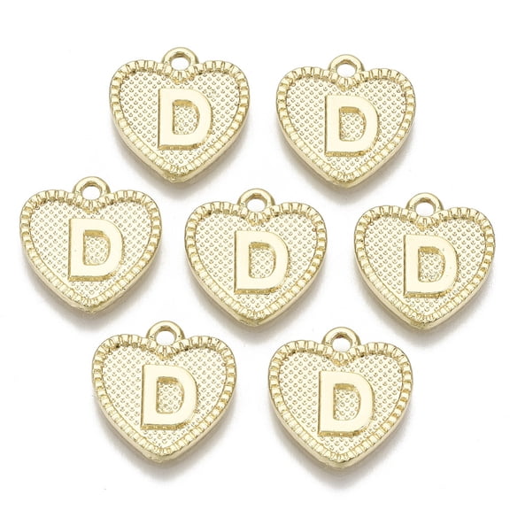 5pc Alloy Pendants Cadmium Free & Nickel Free & Lead Free Heart with Letter Real 18K Gold Plated Letter.D 16x15x2mm Hole: 2mm