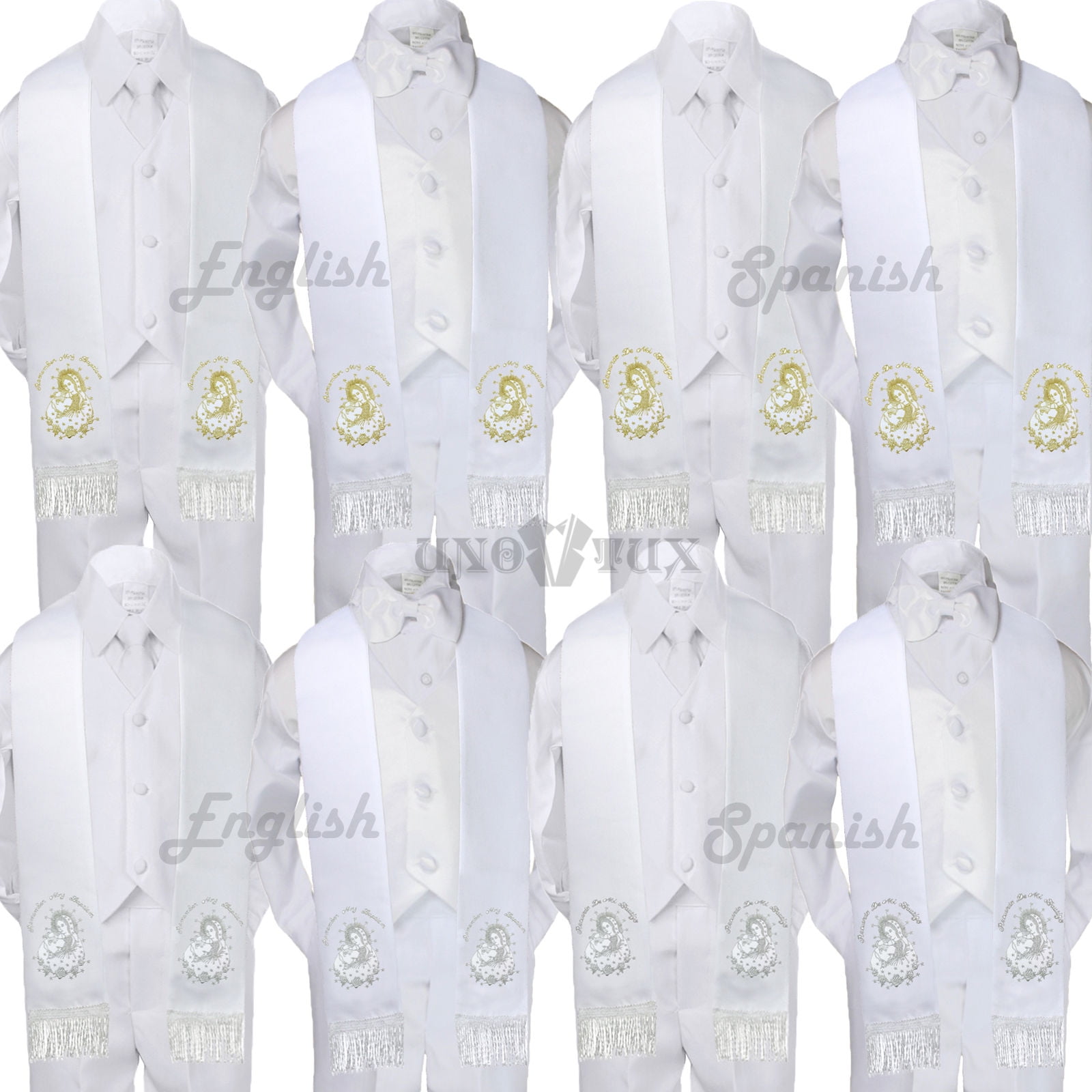 5pc Baby Boy Virgin Mary Pope Stole Baptism Necktie or Bow Tie Vest Suit Sm-7