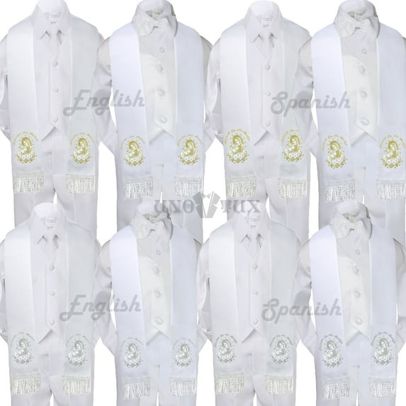 5pc Baby Boy Virgin Mary Pope Stole Baptism Necktie or Bow Tie Vest Suit Sm-7