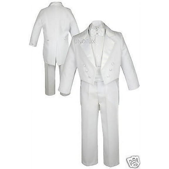 5pc Baby Toddler Boy Wedding Party Baptism Formal Tail Tuxedo Suit White sz S-20