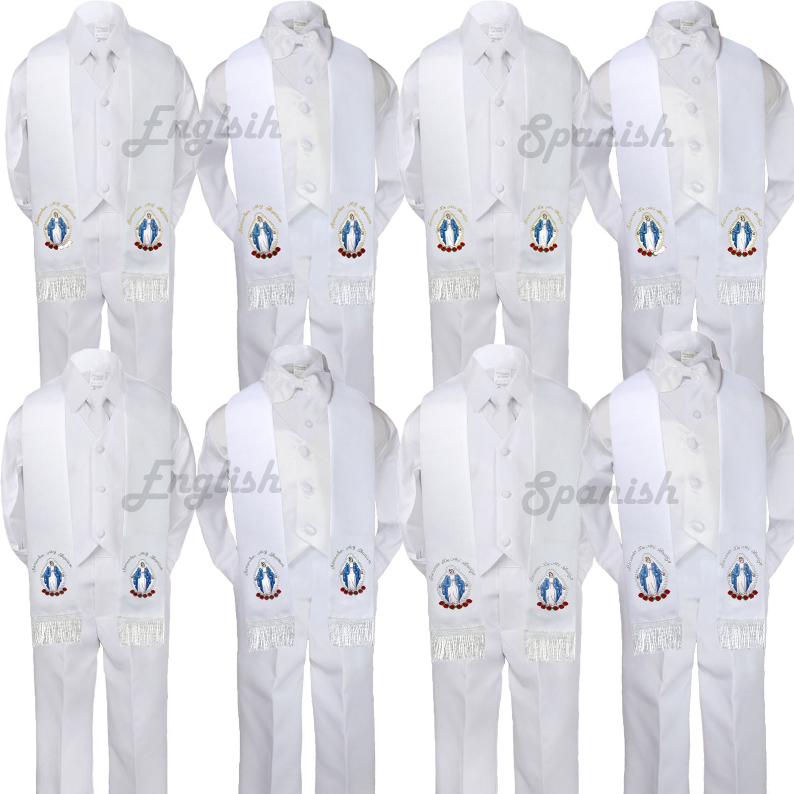 5pc Baby Toddler Maria Stole Christening Baptism Neck or Bow Tie Vest Suit Sm-7