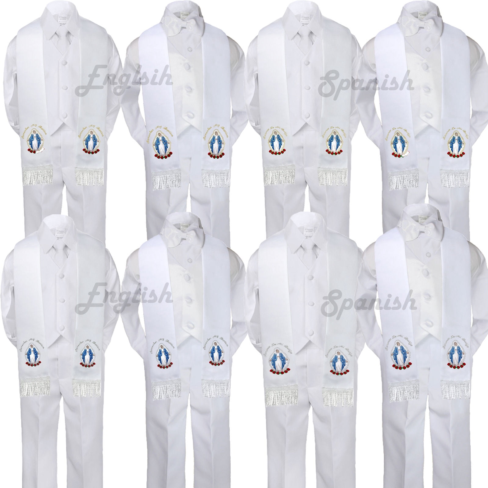 5pc Baby Toddler Maria Stole Christening Baptism Neck or Bow Tie Vest Suit Sm-7
