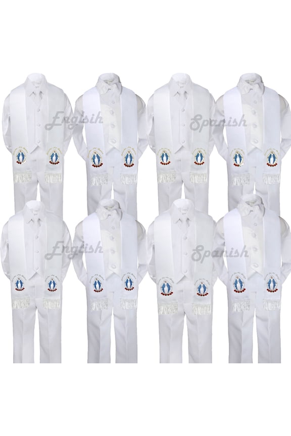 5pc Baby Toddler Maria Stole Christening Baptism Neck or Bow Tie Vest Suit Sm-7