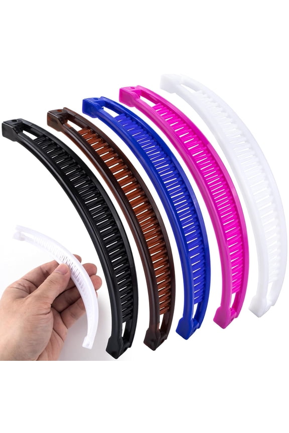5pc Banana Hair Clips Set, Non-Slip Double Comb Hair Claws for Thick & Thin Hair, 5 Classic Colors