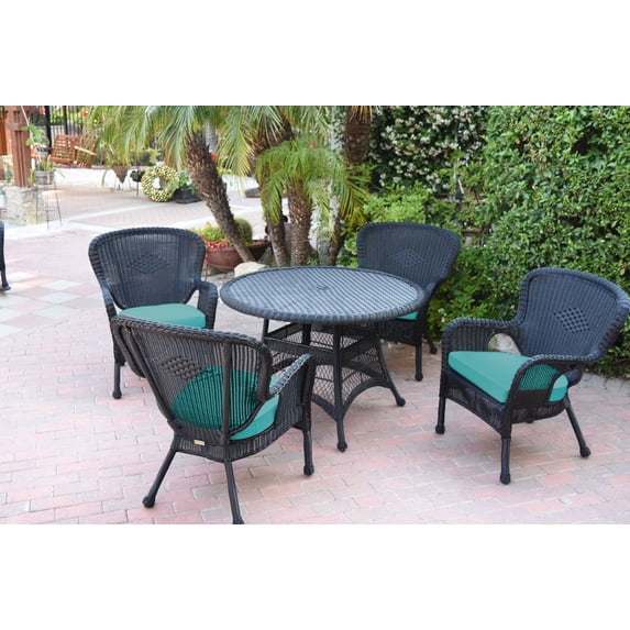 5pc Black Windsor Wicker Patio Dining Set - Turquoise Cushions