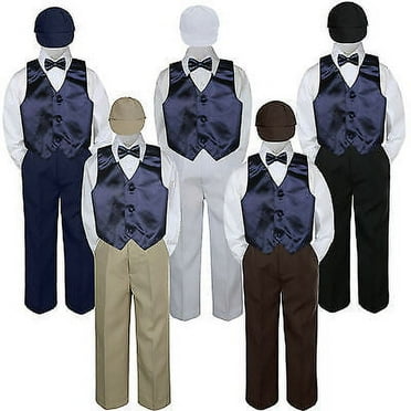 5pc Boy Suit Set Navy Blue Vest Bow Tie  Baby Toddler Kid Formal Hat Pants S-7