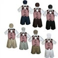 thumbnail image 1 of 5pc Boy Toddler Formal Brown Vest Bow Tie White Dark Khaki Gray Hat Shorts S-4T, 1 of 1