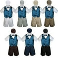 thumbnail image 1 of 5pc Boy Toddler Formal Green Teal Vest Bow Tie Black Khaki Navy Hat Shorts S-4T, 1 of 1