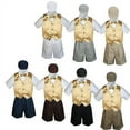 thumbnail image 1 of 5pc Boy Toddler Formal Mustard Vest Bow Tie Black Khaki Brown Hat Shorts sz S-4T, 1 of 1