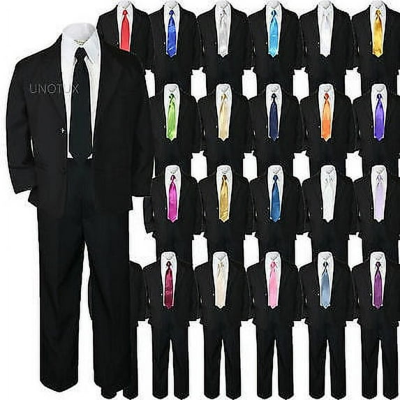 5pc Boys Toddler Kids Formal Wedding Tuxedo Suits Sets EXTRA Color Necktie S-7