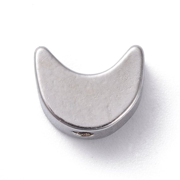 5pc Brass Beads Long-Lasting Plated Moon Real Platinum Plated 5.4x6.9x3mm Hole: 1mm