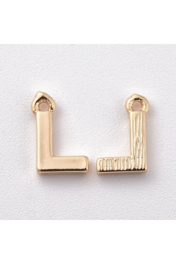 5pc Brass Charms Letter Nickel Free Real 18K Mixed Color Plated Letter.L 8.5x5.5x1.5mm Hole: 0.8mm