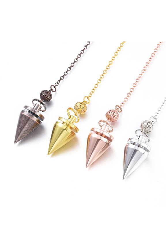 5pc Brass Cone Dowsing Pendulums with Lobster Claw Clasps Mixed Color 220x2.5mm