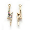 thumbnail image 1 of 5pc Brass Cubic Zirconia Pendants with Enamel Lightning Bolt Golden 25.5x5.5x2mm Hole: 1mm, 1 of 1