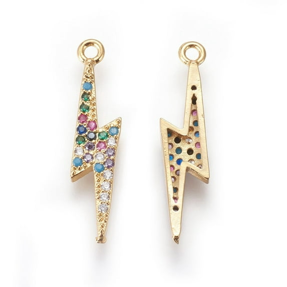 5pc Brass Cubic Zirconia Pendants with Enamel Lightning Bolt Golden 25.5x5.5x2mm Hole: 1mm
