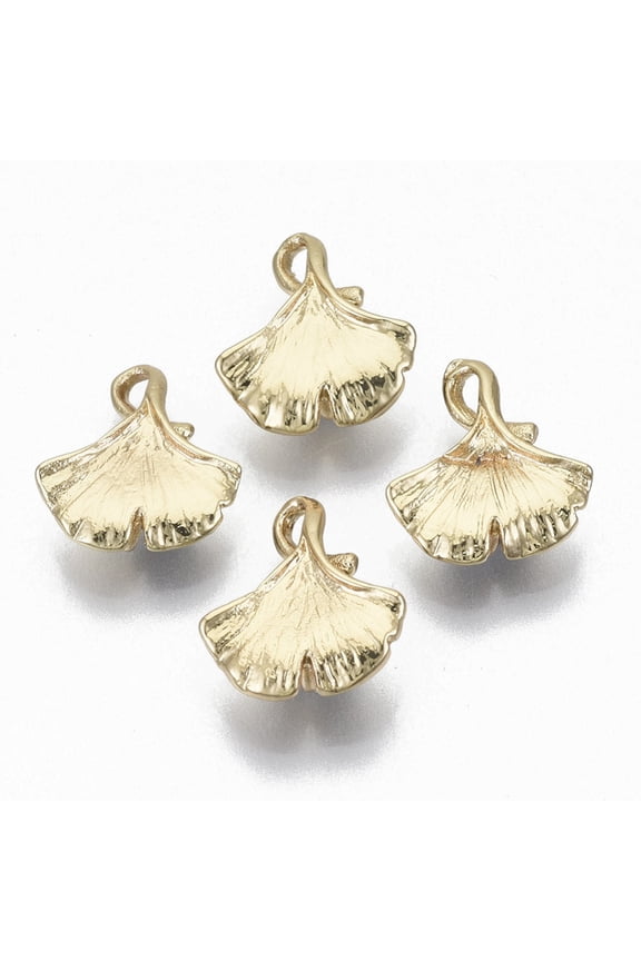 5pc Brass Links Ginkgo leaf Real 18K Gold Plated 14x12x4mm Hole: 1.8mm