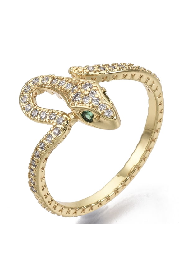 5pc Brass Micro Pave Cubic Zirconia Cuff Rings Open Rings Nickel Free Snake Clear Real 16K Gold Plated Size 8 Inner Diameter: 18mm