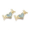 thumbnail image 1 of 5pc Brass Micro Pave Cubic Zirconia Pendant Link for Mother's Day Cadmium Free Nickel Free Lead Free Heart with Word Mom Light Sky Blue 13x24x2.5mm Hole: 1.2mm, 1 of 2