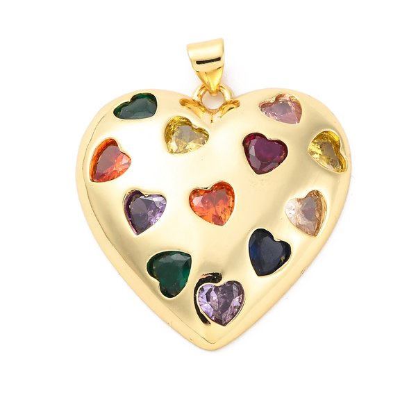 5pc Brass Micro Pave Cubic Zirconia Pendants Heart Charms Real 16K Gold Plated 30x29.5x6.5mm Hole: 5x3.5mm
