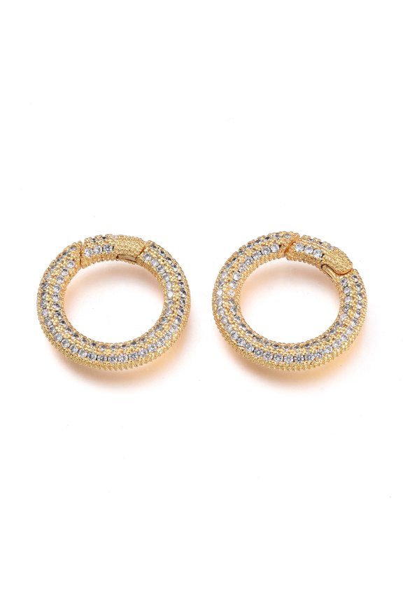 5 pc Brass Micro Pave Cubic Zirconia Spring Gate Rings O Rings Golden Clear 19.5x3mm Inner Diameter: 12.5mm