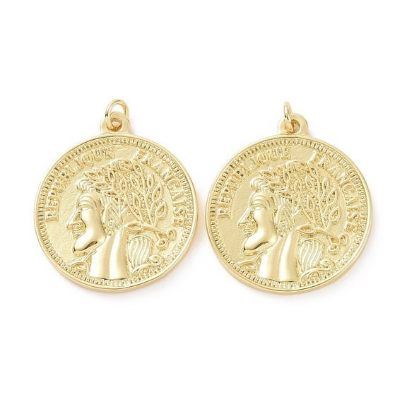 5pc Brass Pendants Long-Lasting Plated Coin Real 18K Mixed Color Plated 28.5x25.5x2mm Hole: 4mm