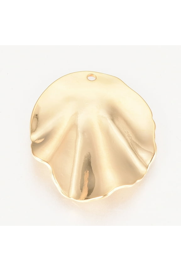 5pc Brass Pendants Nickel Free Real 18K Gold Plated Leaf 30x25x2.5mm Hole: 1.5mm