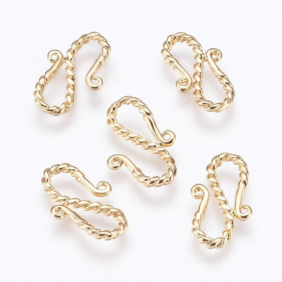 5pc Brass S-Hook Clasps Nickel Free Real 18K Gold Plated 19x11.5x2mm