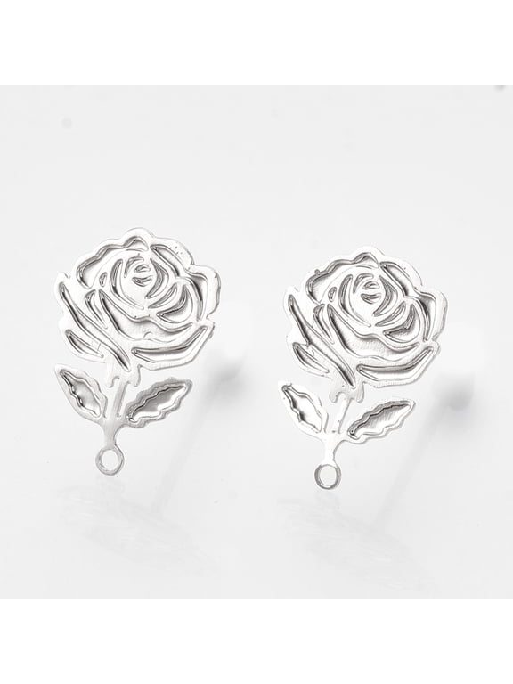 5pc Brass Stud Earring Findings with Loop Flower Nickel Free Real Platinum Plated 12x9mm Hole: 1mm pin: 0.6mm