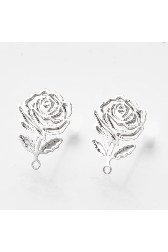 5pc Brass Stud Earring Findings with Loop Flower Nickel Free Real Platinum Plated 12x9mm Hole: 1mm pin: 0.6mm