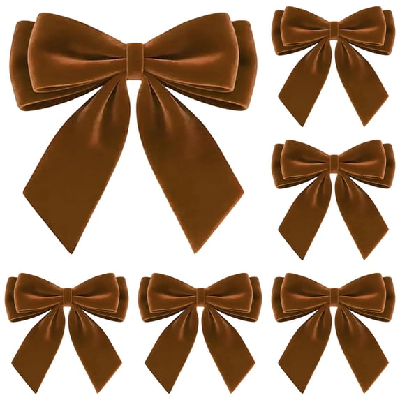 5pc Brown Velvet Bows for Tabletop Décor, Mini Accents for Mantel Displays, Coffee Tables, Shelves, Centerpieces and Cozy Seasonal Vignettes, 1.38 x 1.38 in