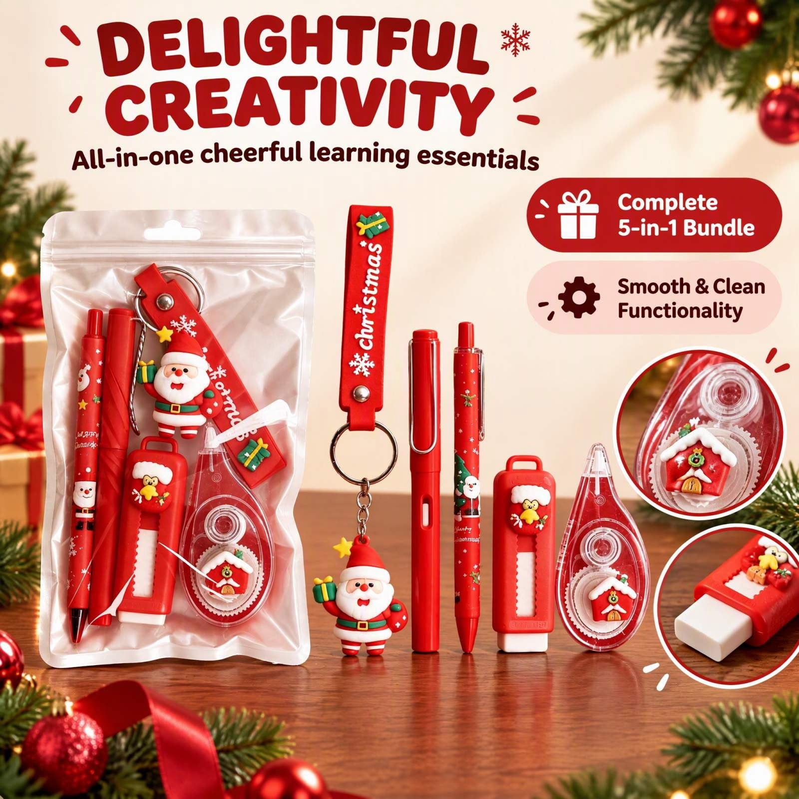 5pc Christmas Stationery Kit, Festive Writing Supplies, Bring ...