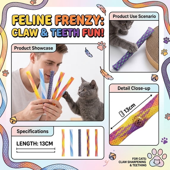 5pc Colorful Elastic Spring Cats Toy Set – Interactive Cat Toys for Kittens & Cats, Scratch Resistant Flexible Tube Pet Enrichment Toys, Random Colors D