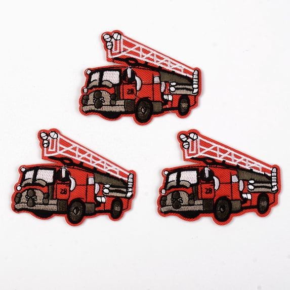 5pc Computerized Embroidery Cloth Iron on/Sew on Patches Appliques Costume Accessories Fire Fighting Truck Red 61x76x1.5mm DIY