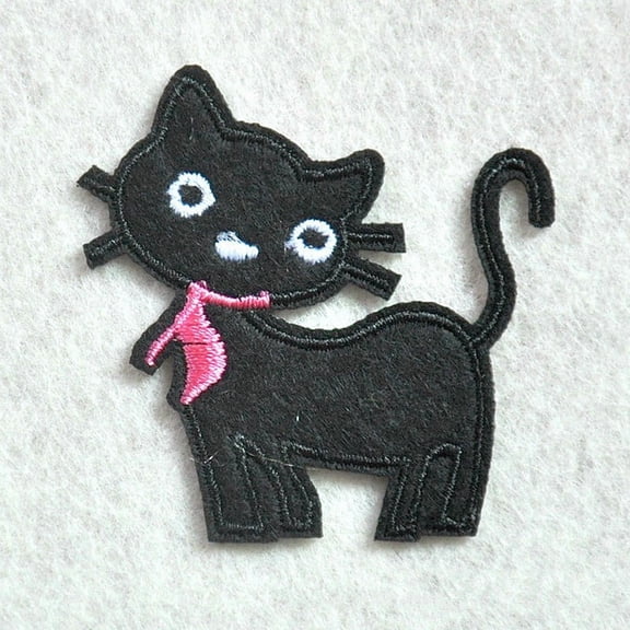 5pc Computerized Embroidery Cloth Iron on/Sew on Patches Costume Accessories Appliques Cat Shape Black 50x50mm
