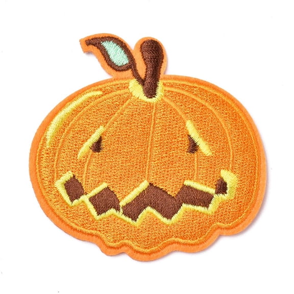 5pc Computerized Embroidery Cloth Iron-on/Sew-on Patches Pumpkin Jack-O'-Lantern Gold Appliques (6.4x6.6cm Each)