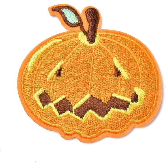 5pc Computerized Embroidery Cloth Iron-on/Sew-on Patches Pumpkin Jack-O'-Lantern Gold Appliques for Costumes Bags Jackets DIY Crafts (6.4x6.6cm Each) Cloth