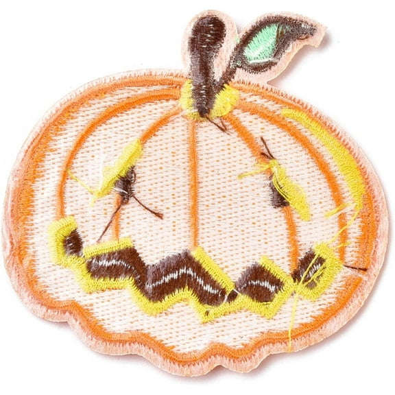 5pc Computerized Embroidery Cloth Iron-on/Sew-on Patches Pumpkin Jack-O'-Lantern Gold Appliques for Costumes Bags Jackets DIY Crafts (6.4x6.6cm Each)