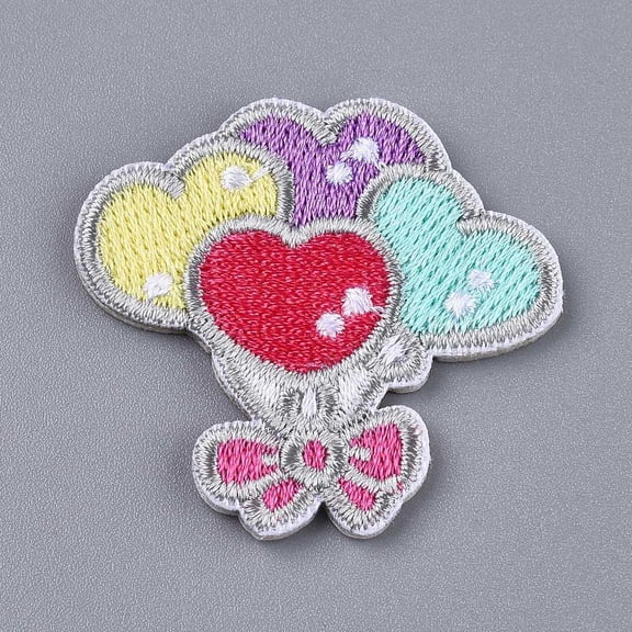 5pc Computerized Embroidery Cloth Self Adhesive Reusable Patches Stick on Patch for Kids Clothing Jackets Jeans Backpacks Heart Ballon Colorful 36x38x2mm
