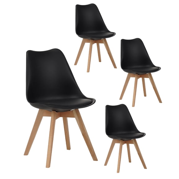 Set of four dining chairs, medieval modern style dining chairs for kitchen and dining room, with wooden legs, black