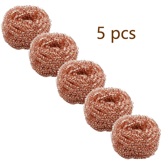 5pc Copper Sponge Scrubbers - Kitchen Cleaning Tools with Stainless Steel Wool, Scouring Pads for Pots, Dishes & Cookers