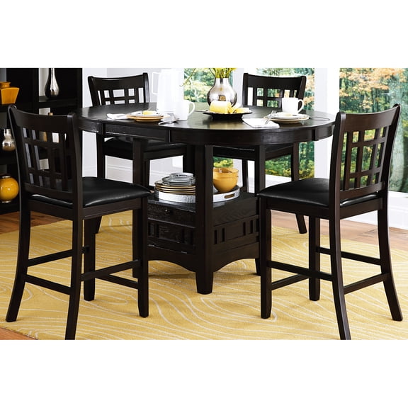 5pc Counter Height Dining - Dark Cherry, 41.5"h Chair Cherry Wood Finish, Storage Base