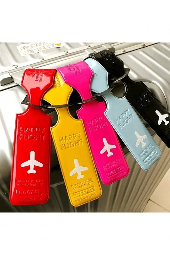 5pc Creative Plane Pattern Baggage Tag Travel Accessories Luggage Tag PU Leather Suitcase Tag ID Address Label Airplane Boarding Identification Tag Travel Essentials