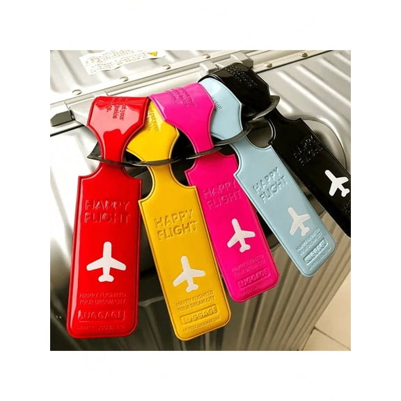 5pc Creative Plane Pattern Baggage Tag Travel Accessories Luggage Tag PU Leather Suitcase Tag ID Address Label Airplane Boarding Identification Tag Travel Essentials