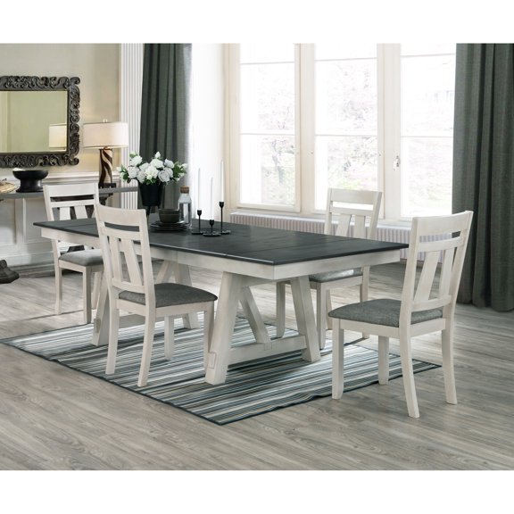 5pc Dining With Chalk Gray Finish Table, Upholstered Chairs, Extendable, Solid Wood, Transitional Ambiance Extendable In Design, Finish, Wood For Casual