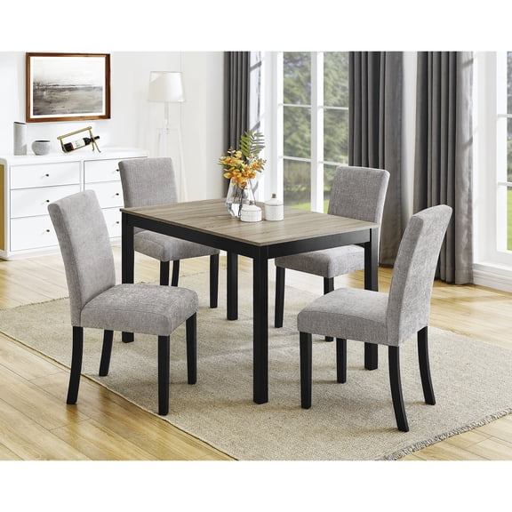 5pc Dining Room Configuration: Rectangular Table, Gray Upholstered Chairs, Wooden Legs, Two-tone Finish Contemporary Black & Gray, Chairs With Legs