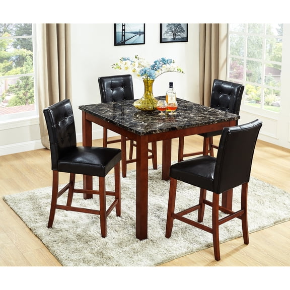 5pc Dining Room Set | Pub Height for Social Gatherings | Faux Marble Top for Aesthetic Appeal | Simple Assembly Needed