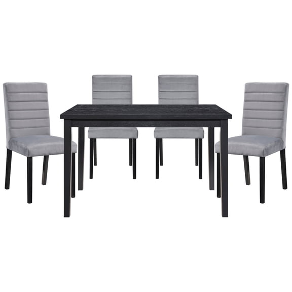 5pc Dining Set - Seating Capacity 4 - For Dining Room - Black Table with Gray Chairs