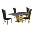 thumbnail image 1 of 5pc. Dining Set with Gray Marble Table and Black Velvet Chairs, 1 of 5